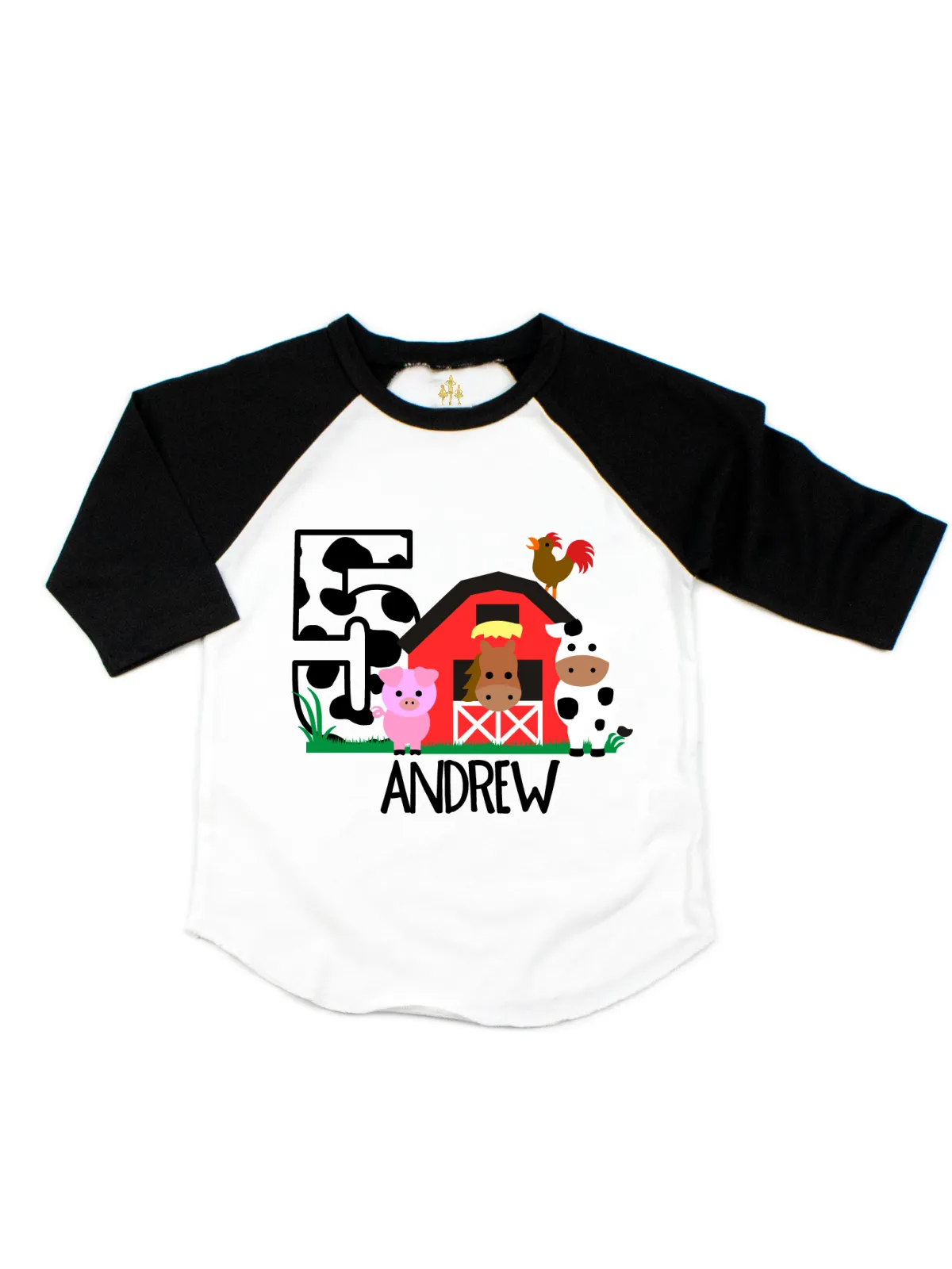 Farm Animals Birthday Raglan Shirt - Black   White