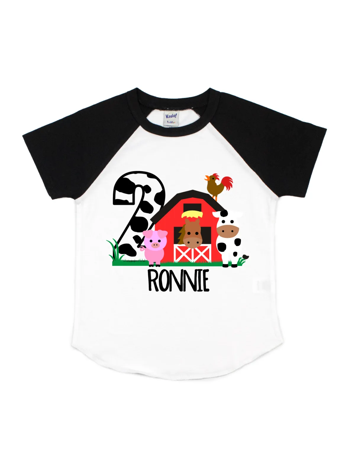 Farm Animals Birthday Raglan Shirt - Black   White