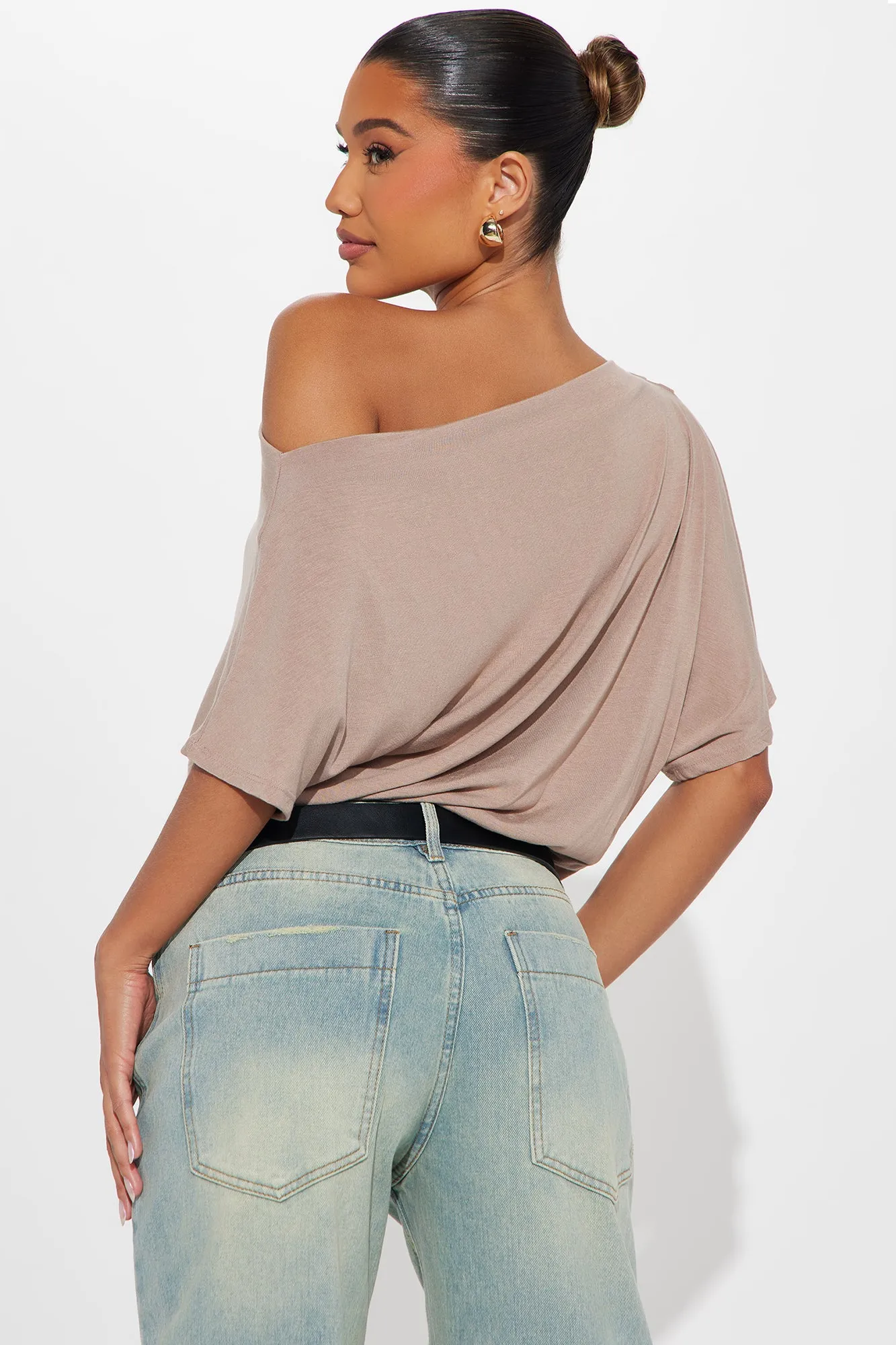 Flatter Me Off Shoulder Bodysuit - Taupe