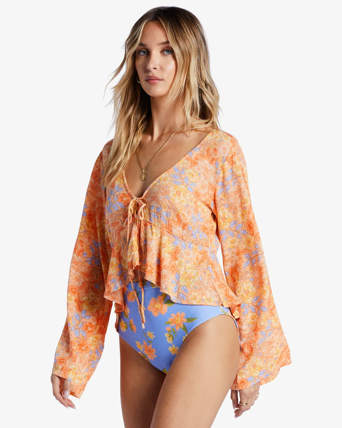 Forever Floral Long Sleeve Shirt - Light Melon