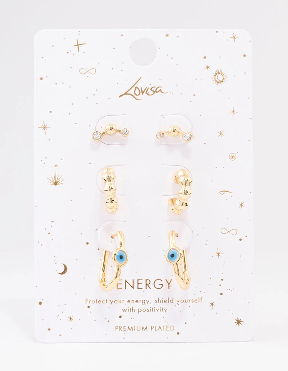 Gold Plated Evil Eye Hoop Earring 3-Pack