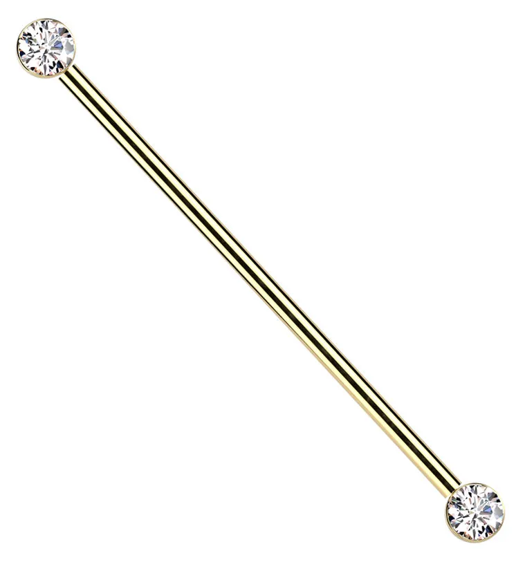 Gold PVD Bezel Clear CZ Threadless Titanium Industrial Barbell