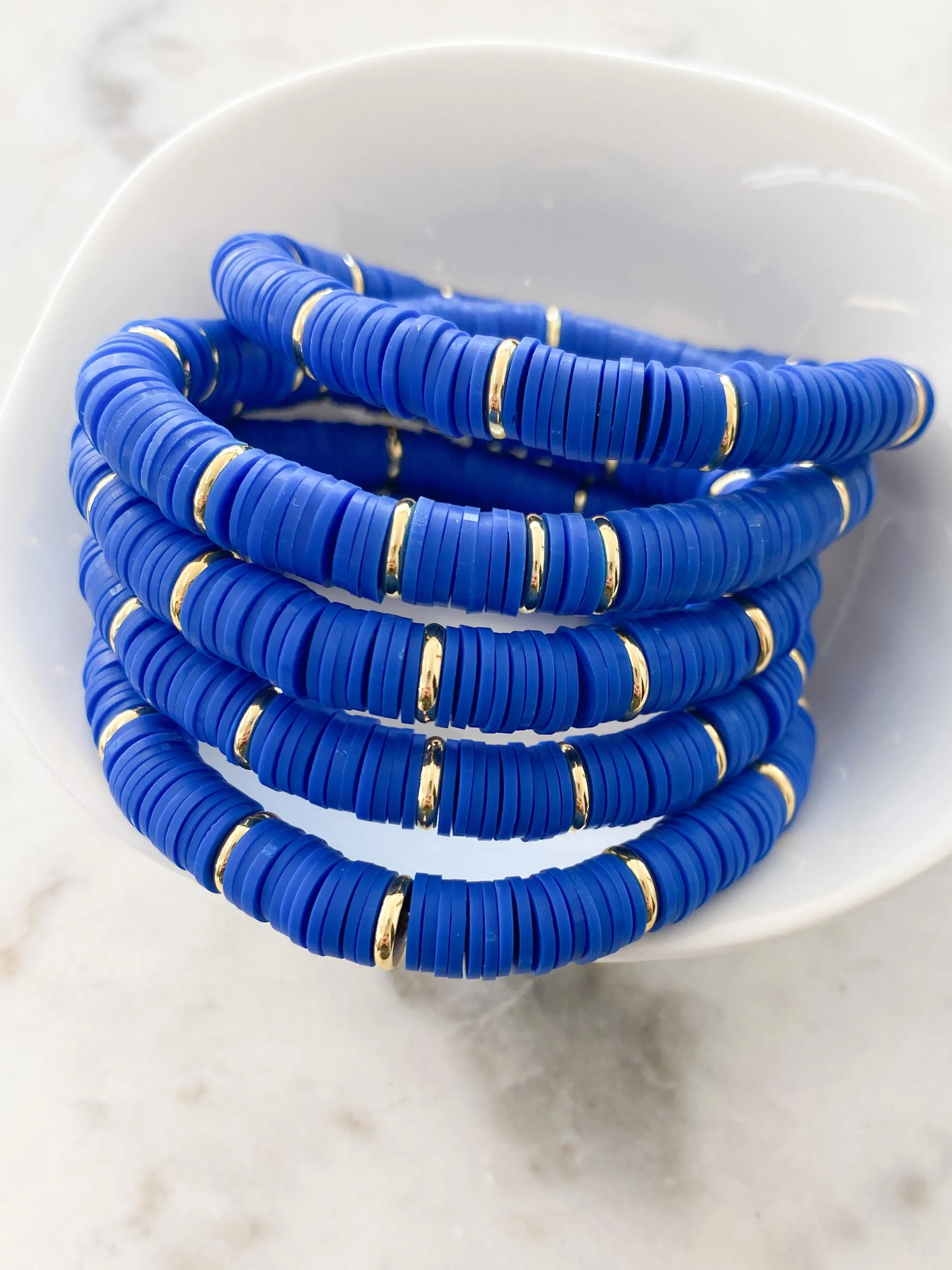 Heishi Color Pop Bracelet Royal Blue Gold Discs