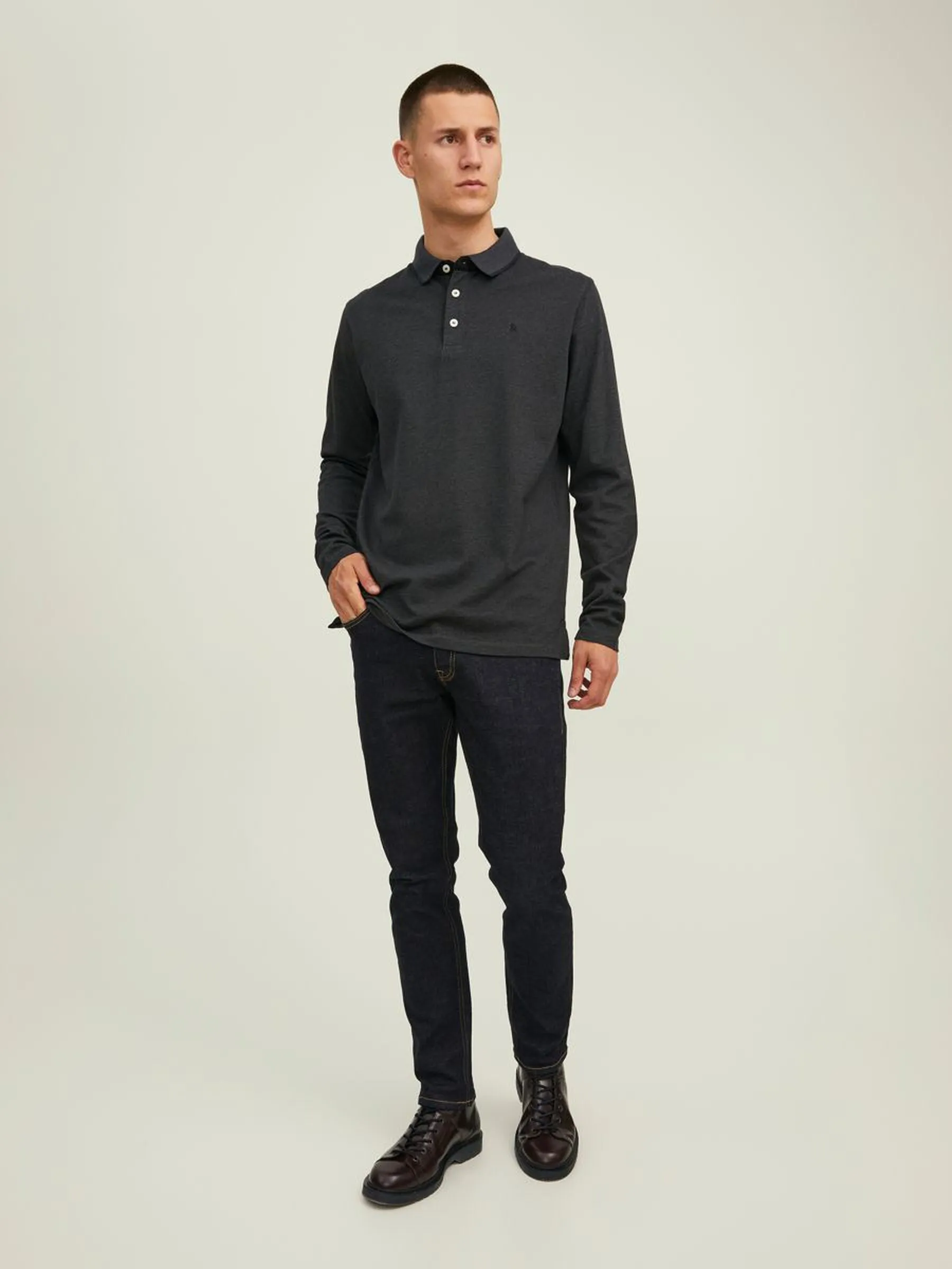 Jack & Jones Mens 'JJE Paulos' Pique Polo Shirt Long Sleeve