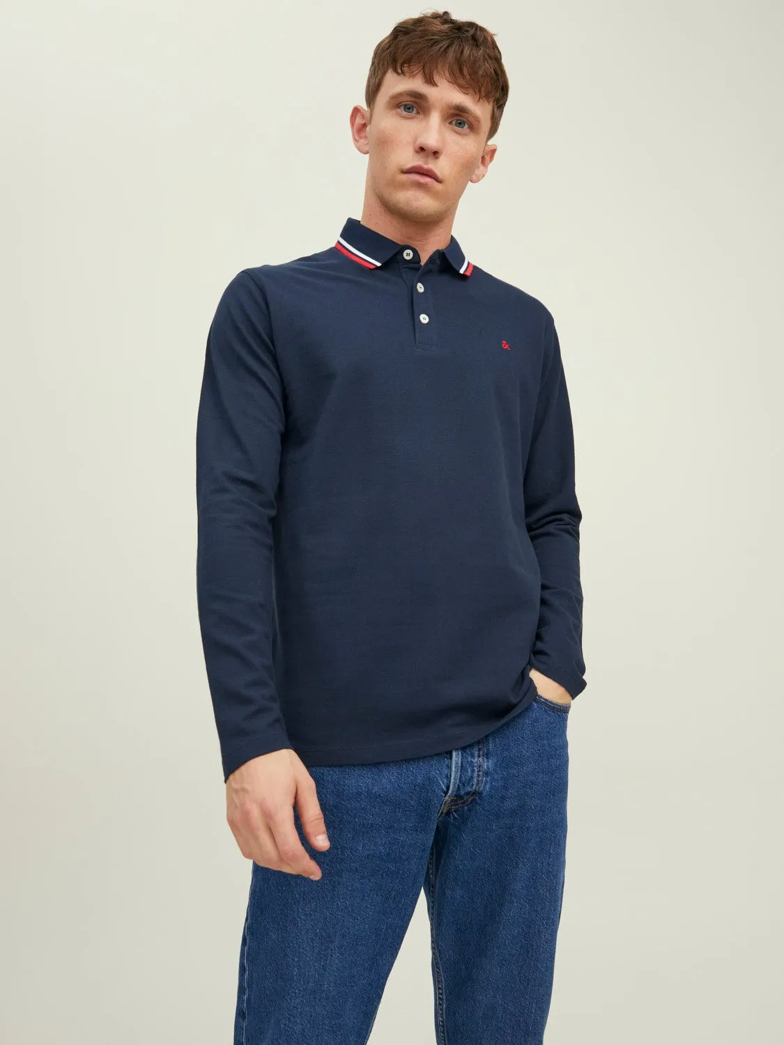 Jack & Jones Mens 'JJE Paulos' Pique Polo Shirt Long Sleeve