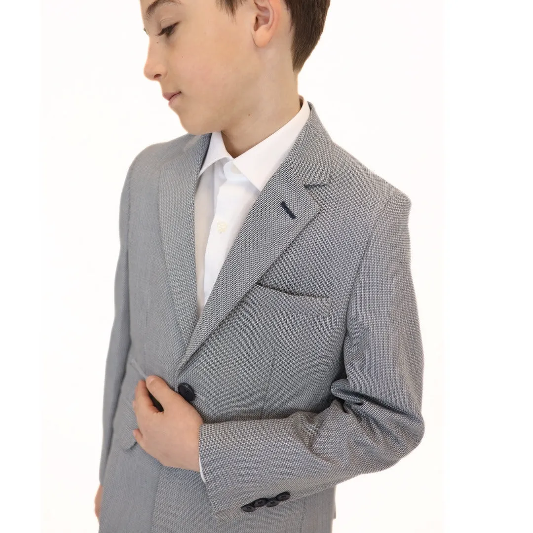 Leo & Zachary Boys Slim Cooled Basket Weave Suit_Blue 5828