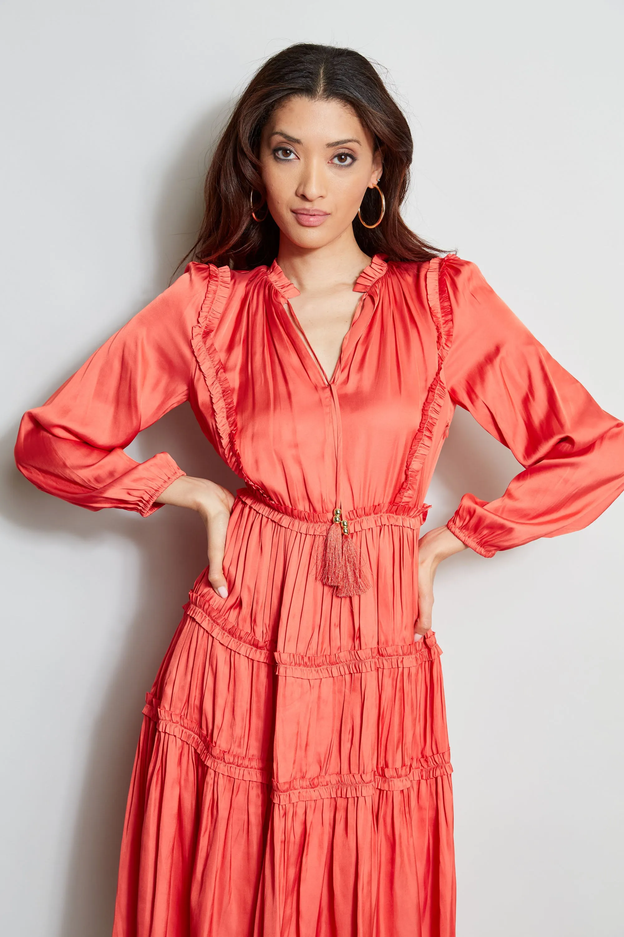 Long Sleeve Ruffle Midi Dress