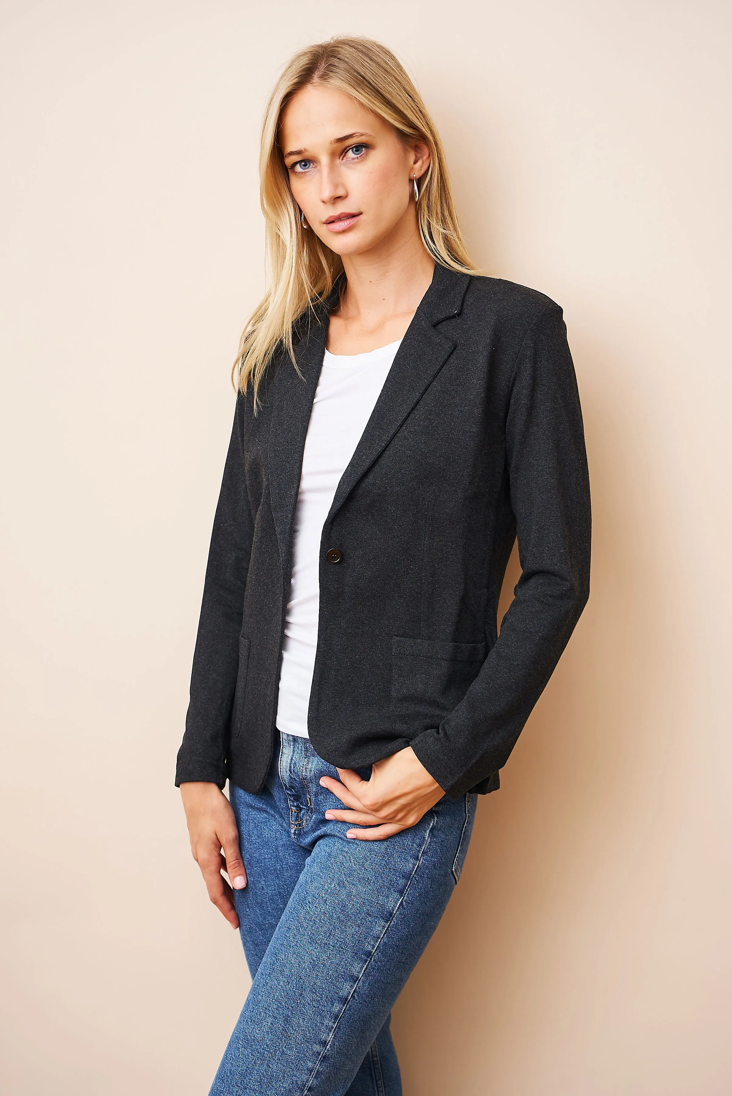 Majestic French Touch One Button Blazer in Anthracite Chine