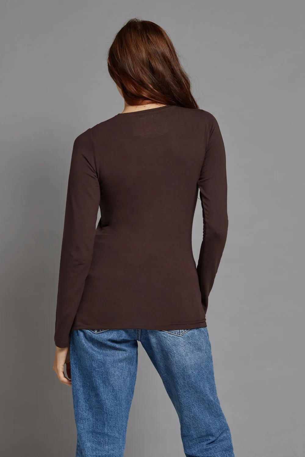 Majestic Long Sleeve Viscose Crewneck in Coffee