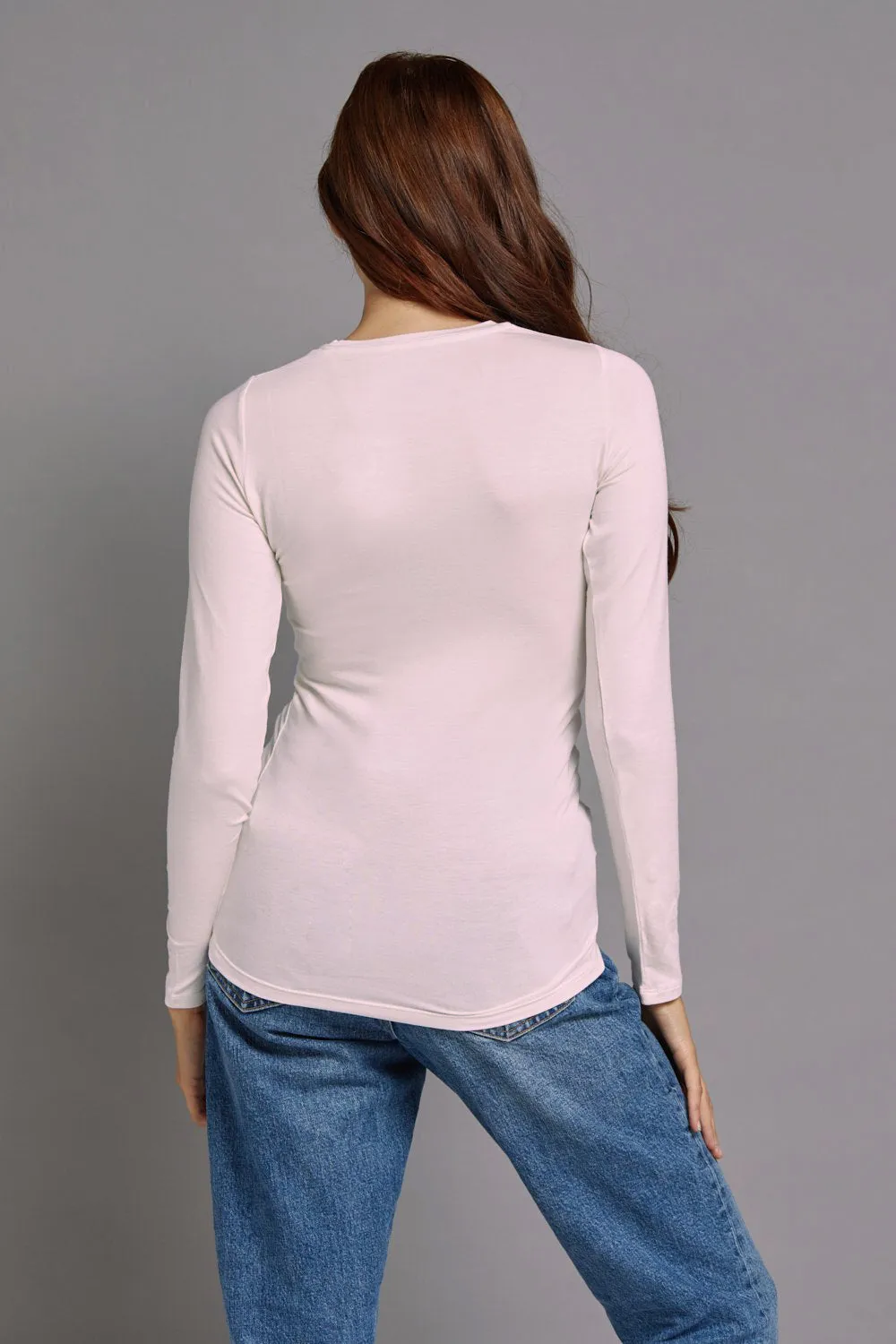 Majestic Long Sleeve Viscose Crewneck in Petale