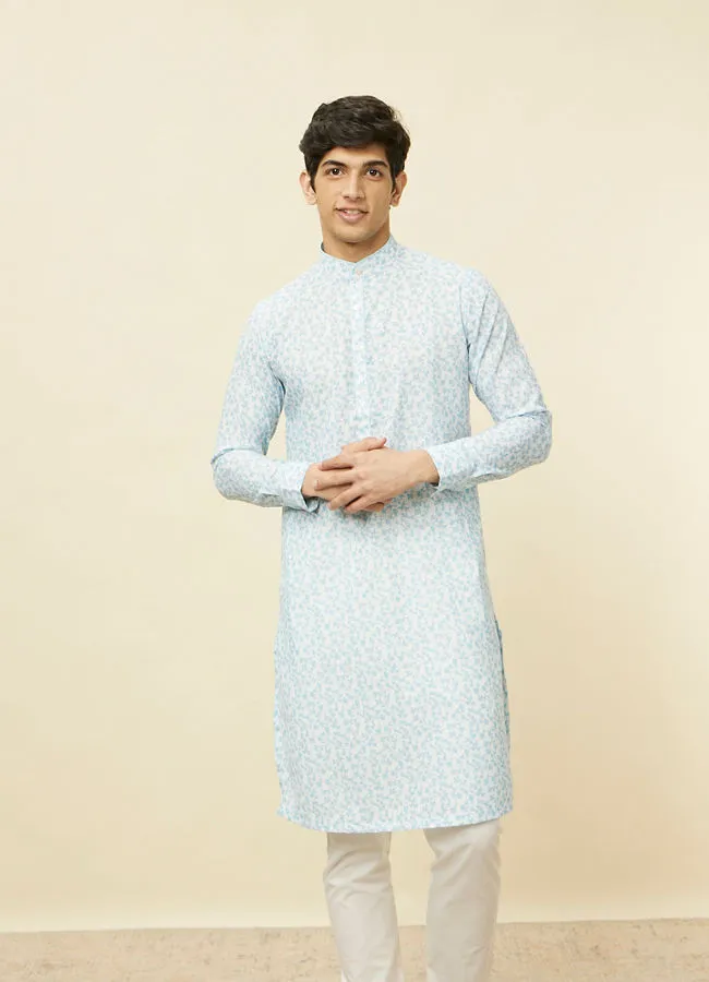 Manyawar Aqua Blue Bel Buti Printed Kurta