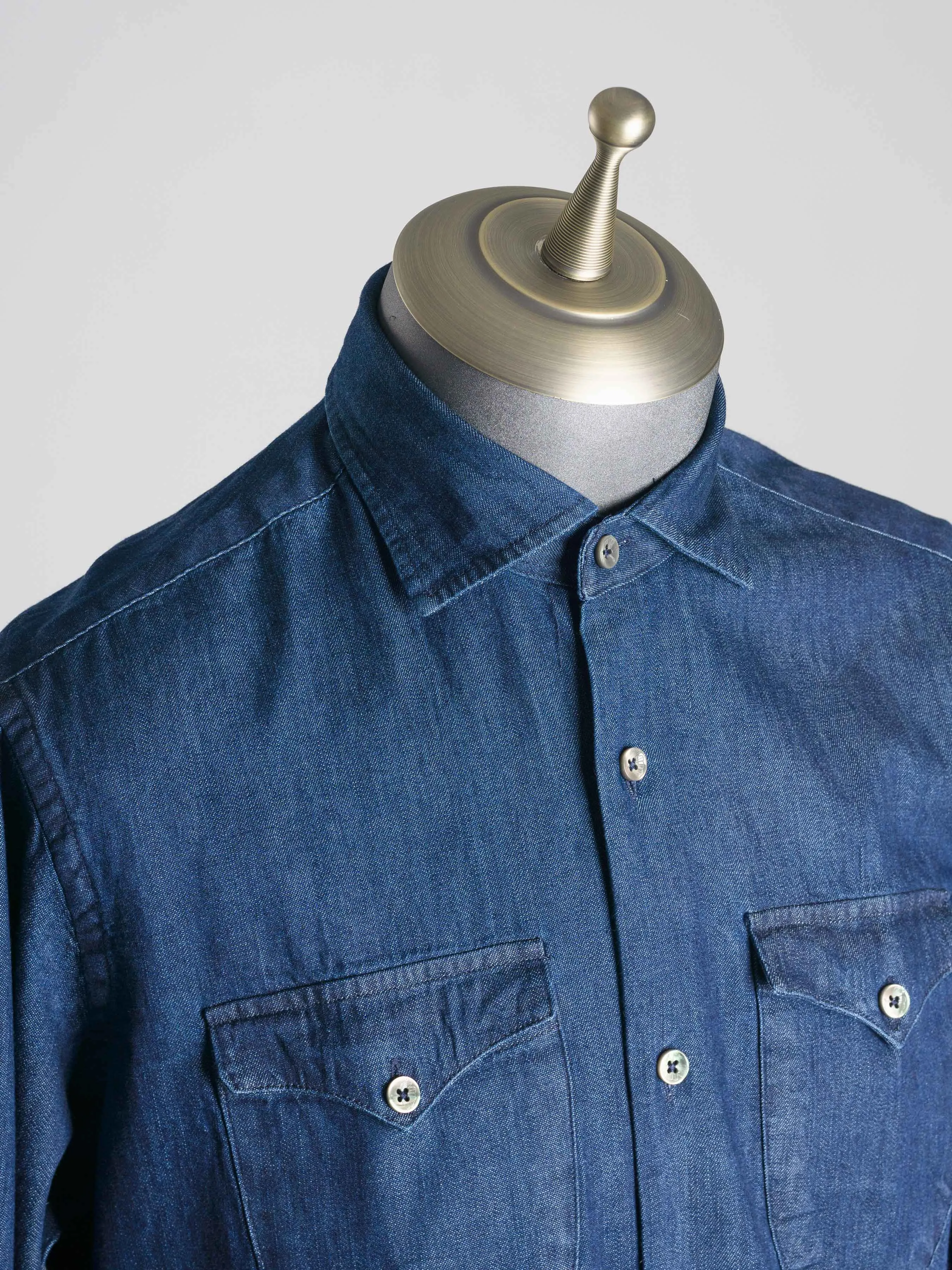 Mateo Denim Shirt - Dark Blue Windsor Collar