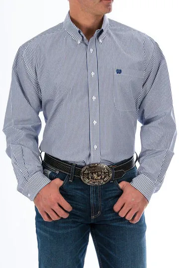 MEN'S TENCEL ROYAL BLUE STRIPE BUTTON-DOWN WESTERN SHIRT