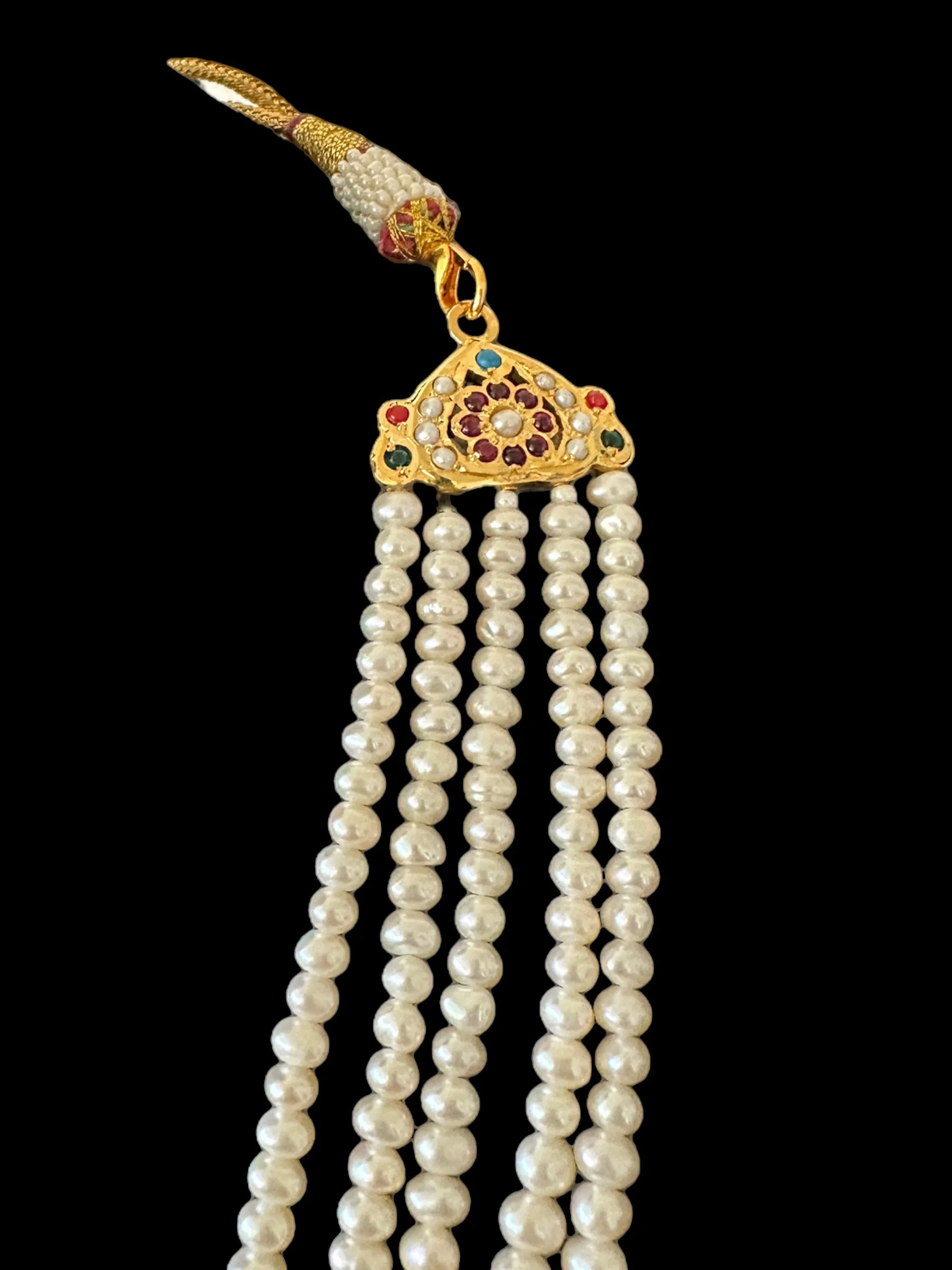 Navratan gold plated silver necklace with earrings in fresh water pearls ( READY TO SHIP )