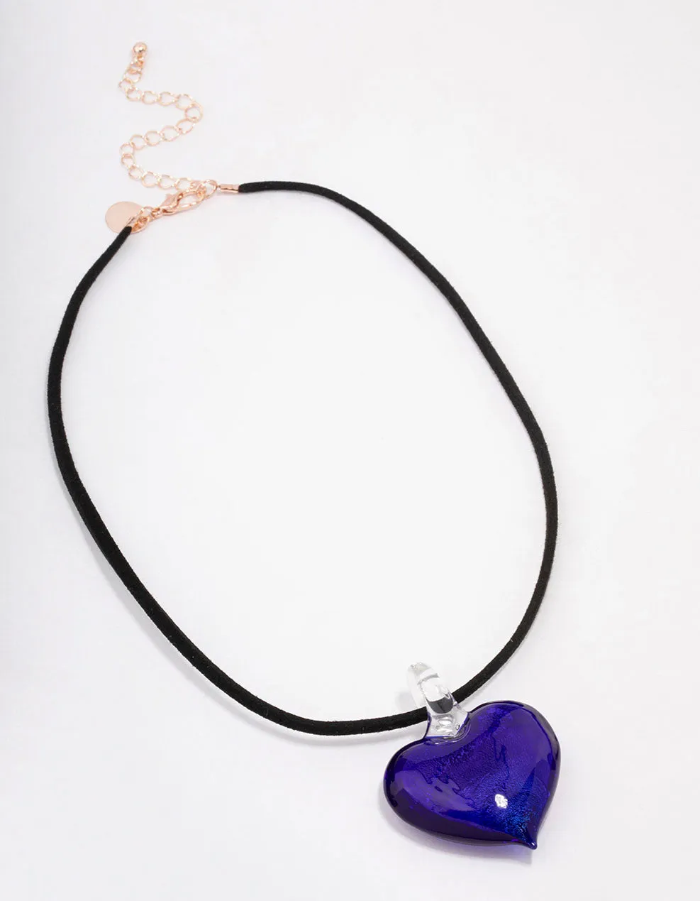 Navy Puffy Love Heart Cord Necklace