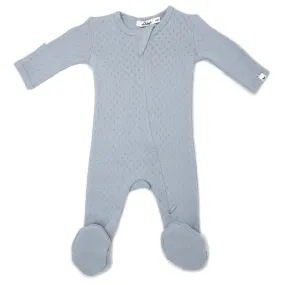 oh baby! Pointelle Zipper Footie - Dusty Blue