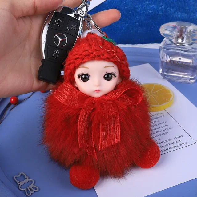 Pompom Sleeping Baby Keychain Cute Fluffy Plush Doll Keychains Women Girl Bags Keyrings Cars Key Ring  Gift Charming  Decoration