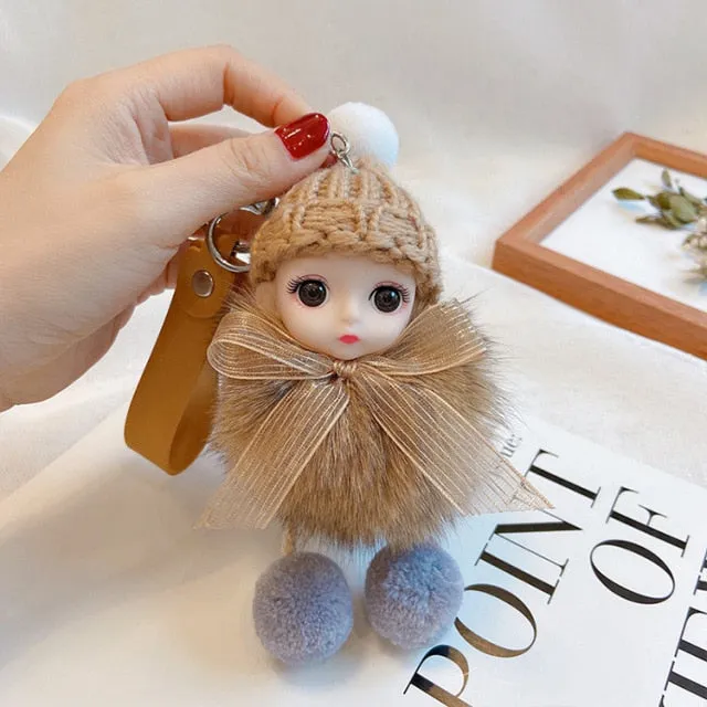 Pompom Sleeping Baby Keychain Cute Fluffy Plush Doll Keychains Women Girl Bags Keyrings Cars Key Ring  Gift Charming  Decoration