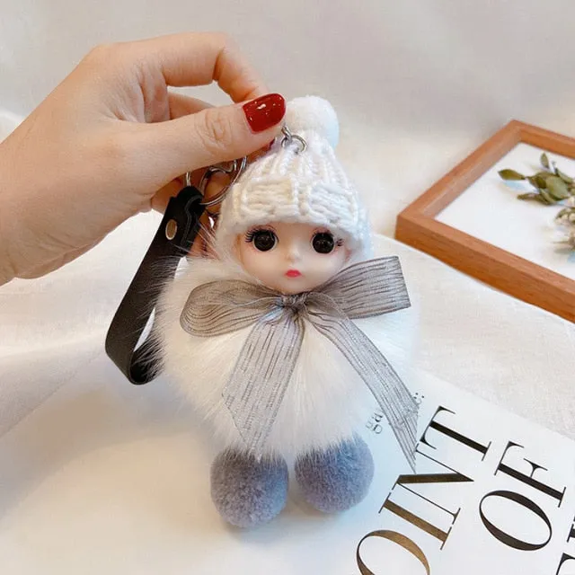 Pompom Sleeping Baby Keychain Cute Fluffy Plush Doll Keychains Women Girl Bags Keyrings Cars Key Ring  Gift Charming  Decoration