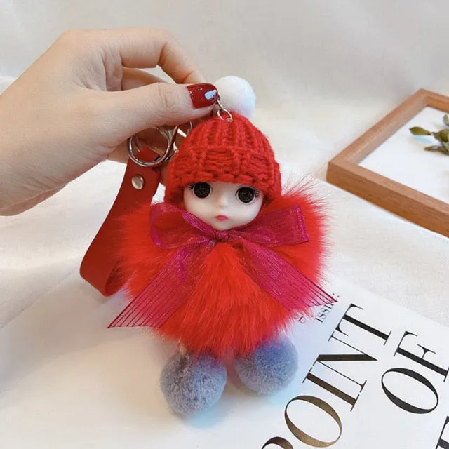 Pompom Sleeping Baby Keychain Cute Fluffy Plush Doll Keychains Women Girl Bags Keyrings Cars Key Ring  Gift Charming  Decoration