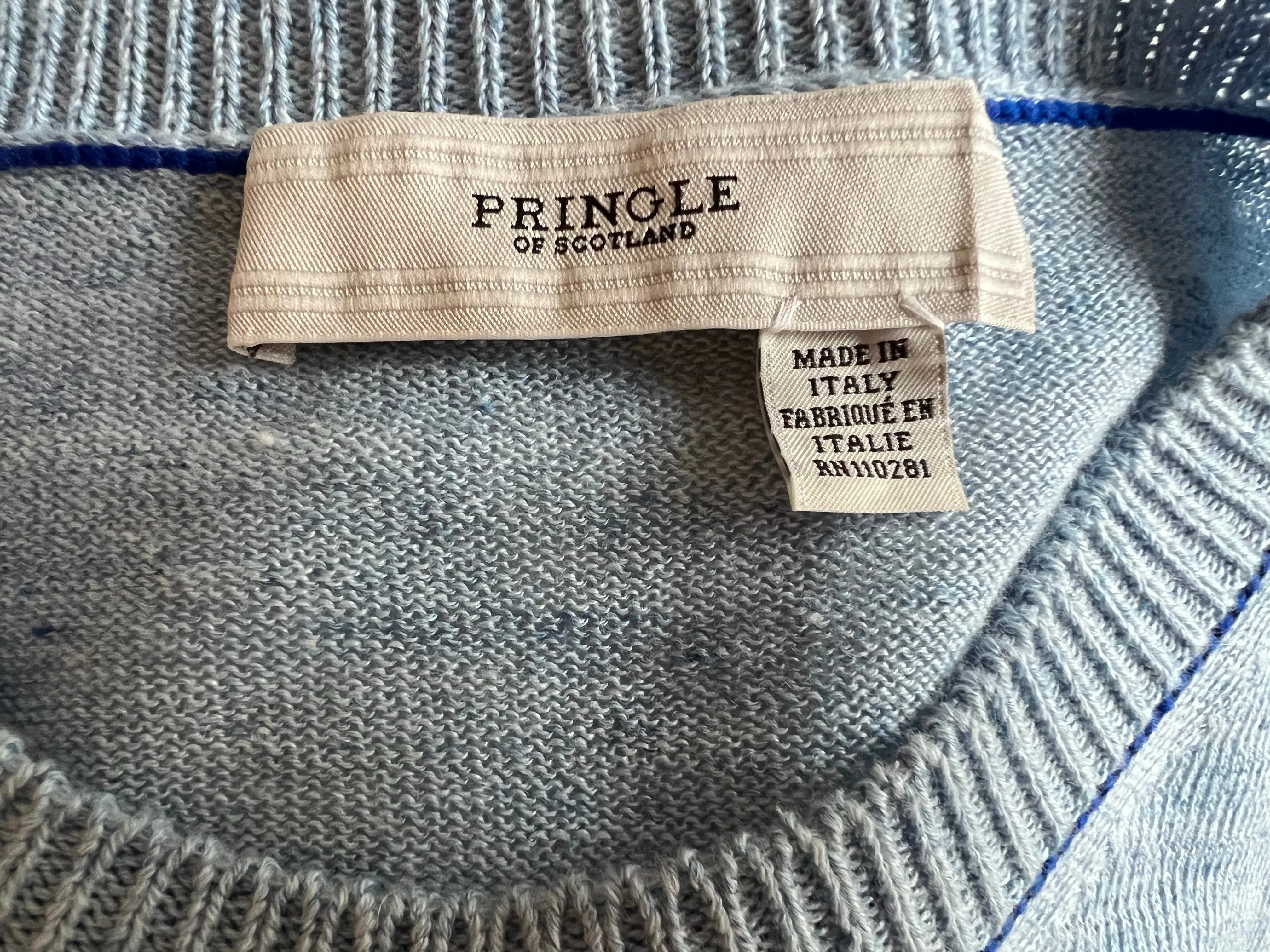 Pringle Of Scotland Blue Crew Neck Cotton Linen Sweater, XS