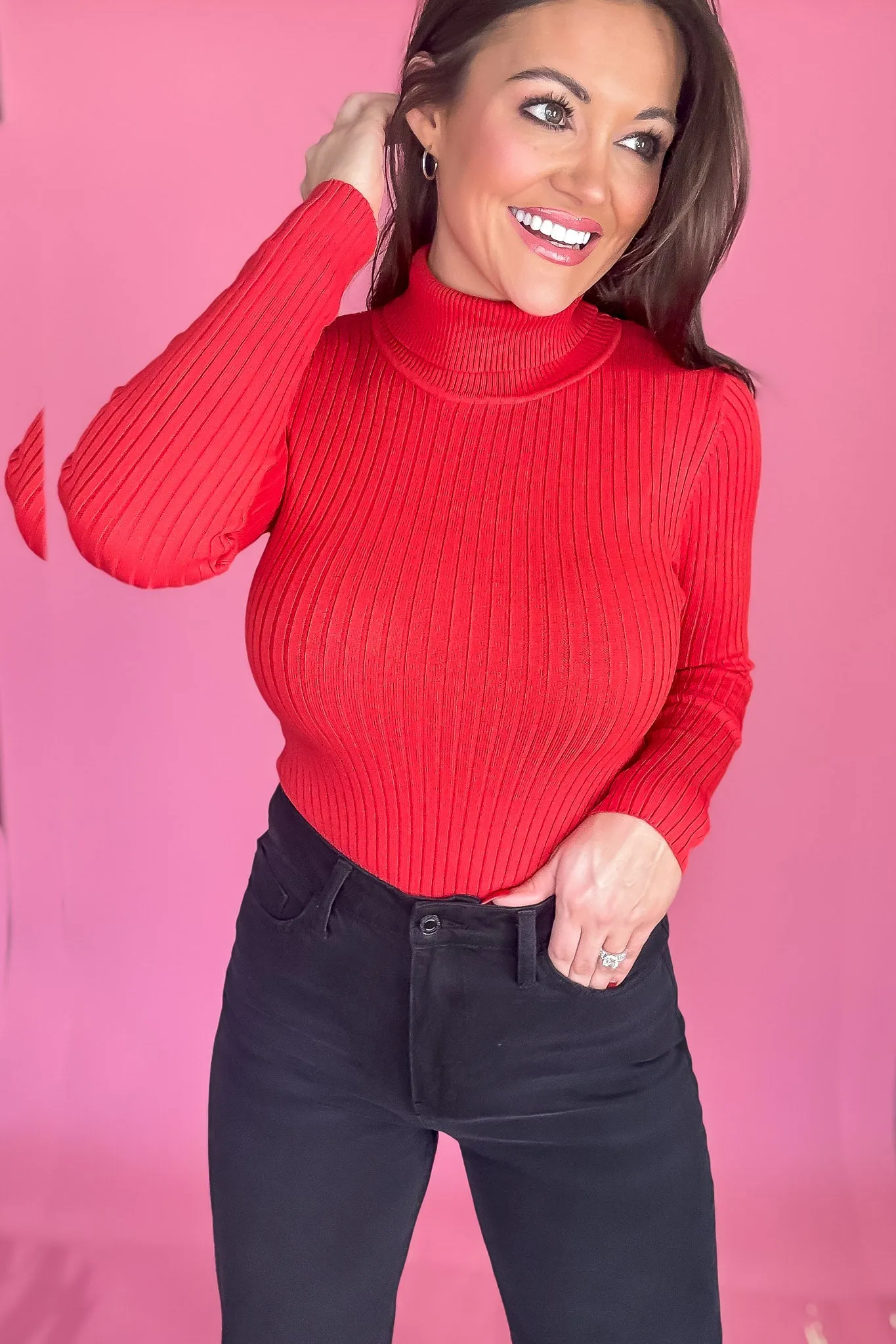 Ribbed Red Long Sleeve Bodysuit