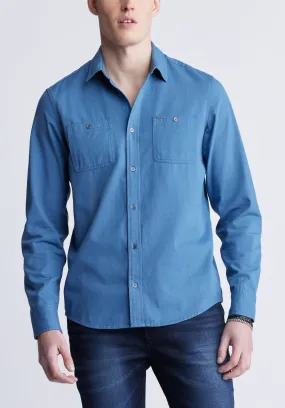 Sagrani Men's Long Sleeve Woven Shirt, Blue - BM24403