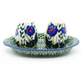 Salt & Pepper Set w/Tray in Gil's Blue