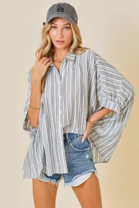 Stripe Oversize Button Down Top