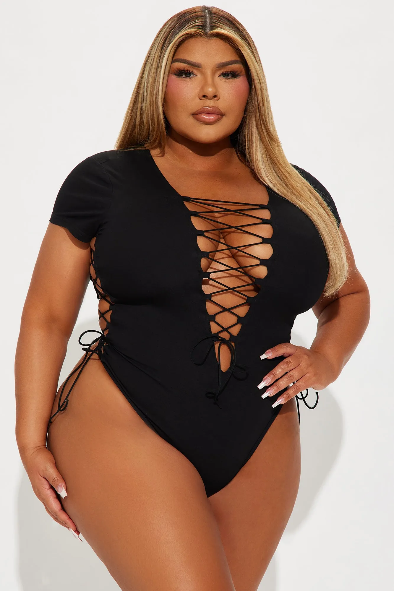 Tied To You Lace Up Bodysuit - Black