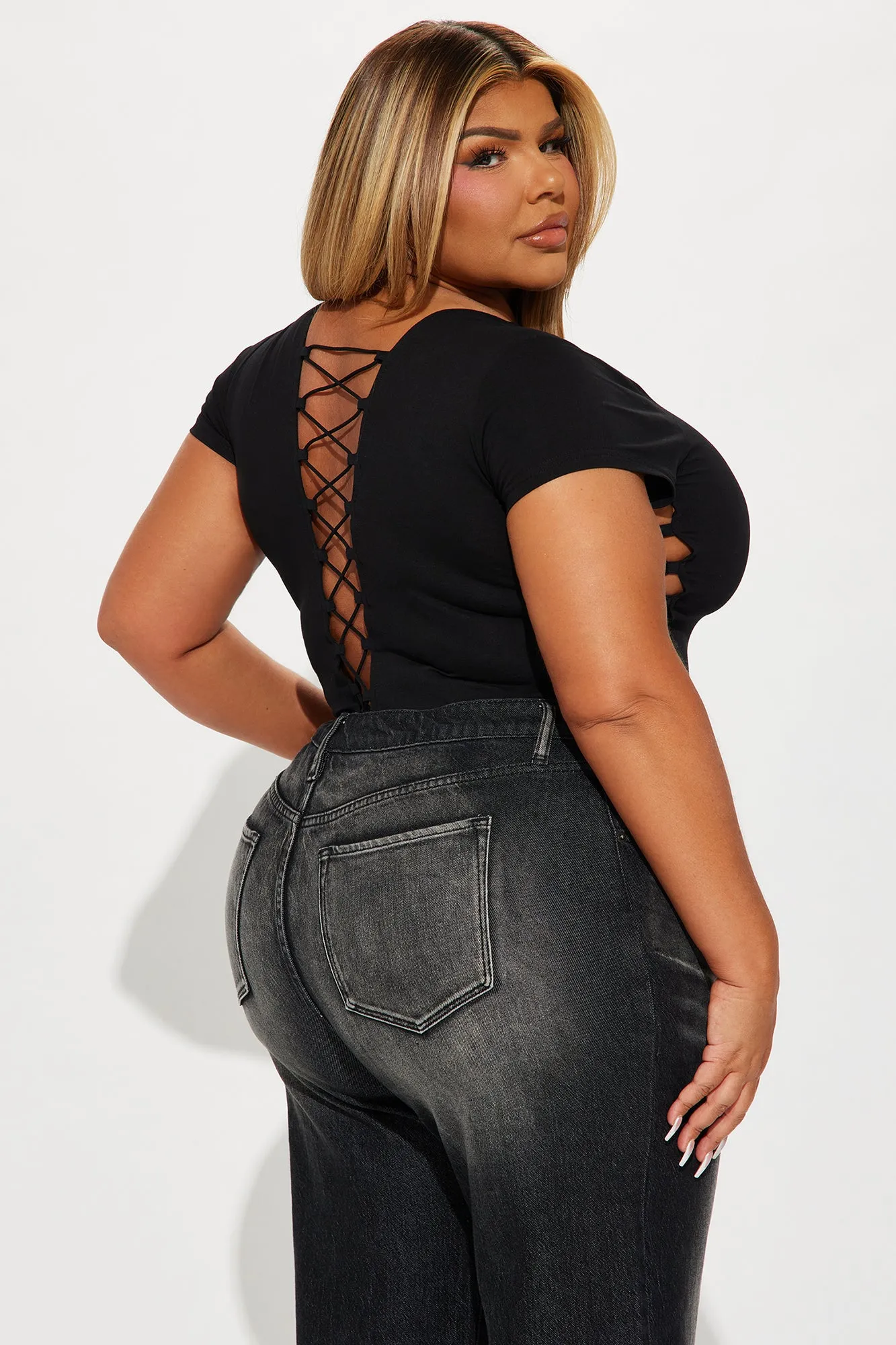 Tied To You Lace Up Bodysuit - Black