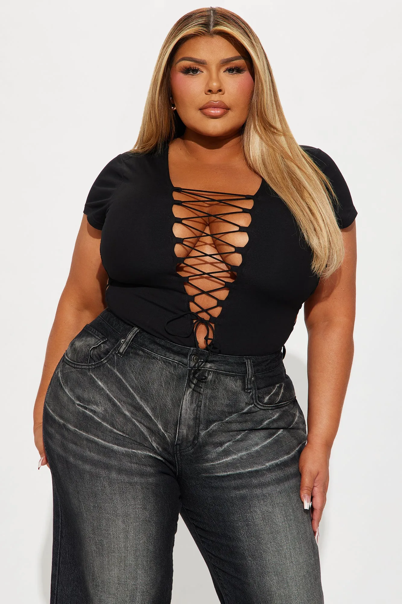 Tied To You Lace Up Bodysuit - Black