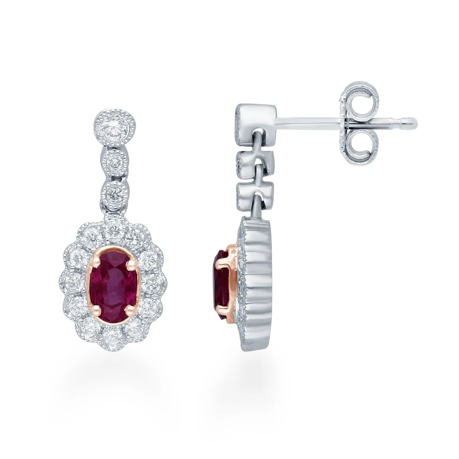 Two Tone Gold Ruby & Diamond Heirloom Earrings