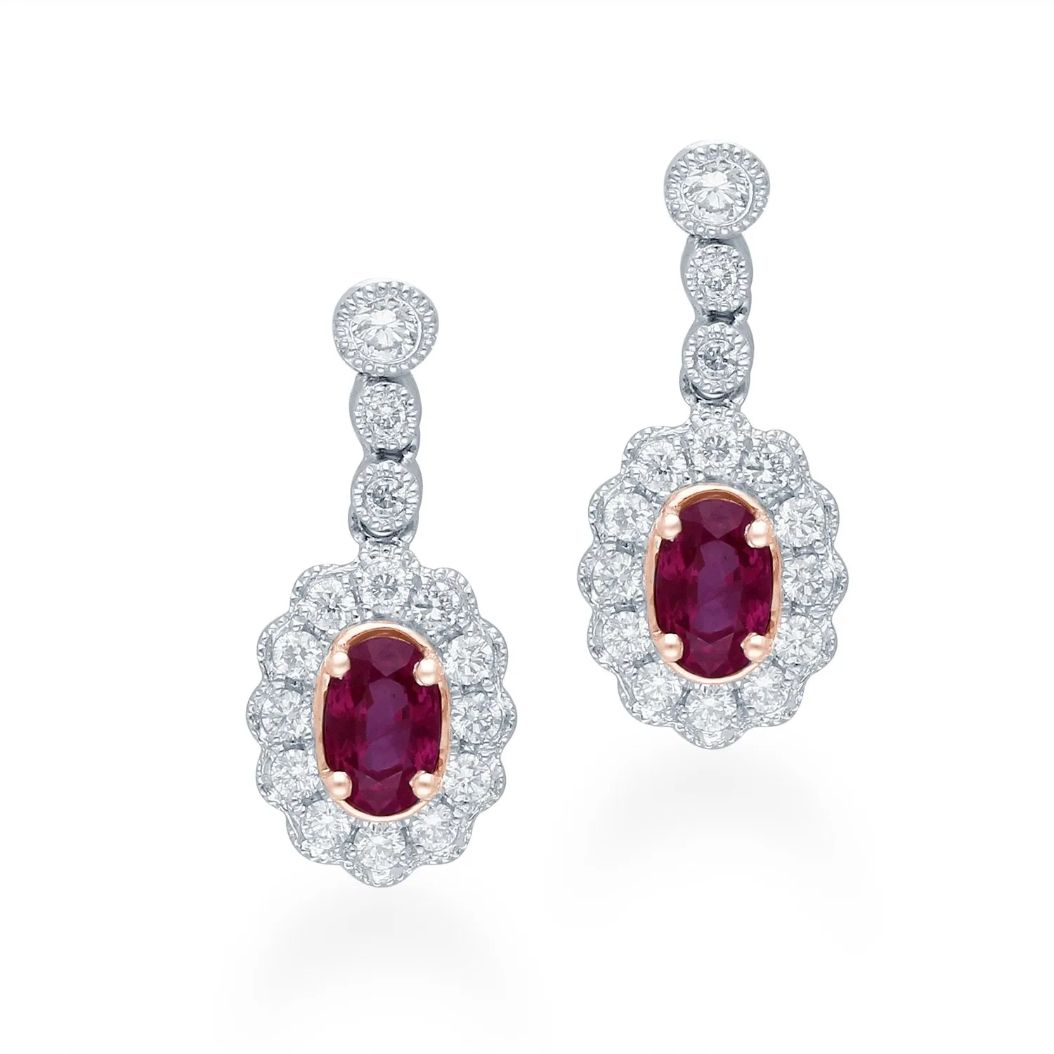 Two Tone Gold Ruby & Diamond Heirloom Earrings