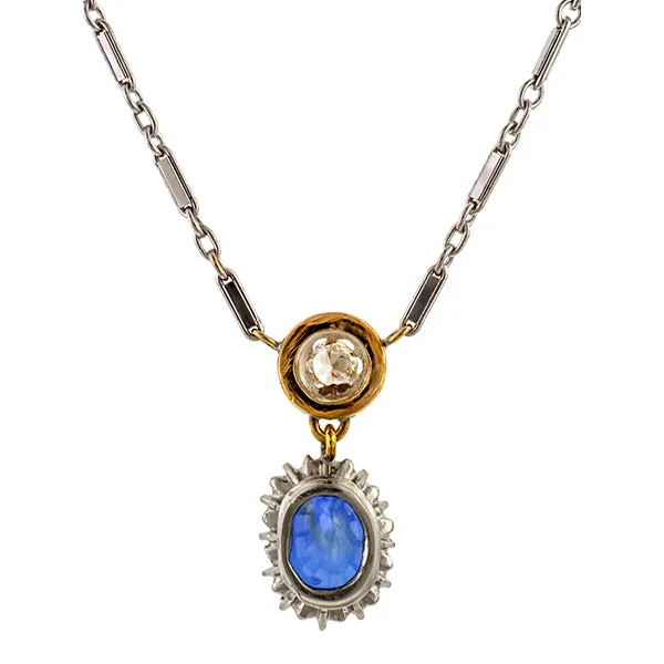 Vintage Sapphire & Diamond Pendant Necklace