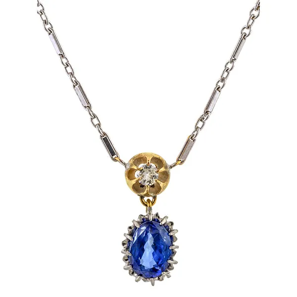 Vintage Sapphire & Diamond Pendant Necklace