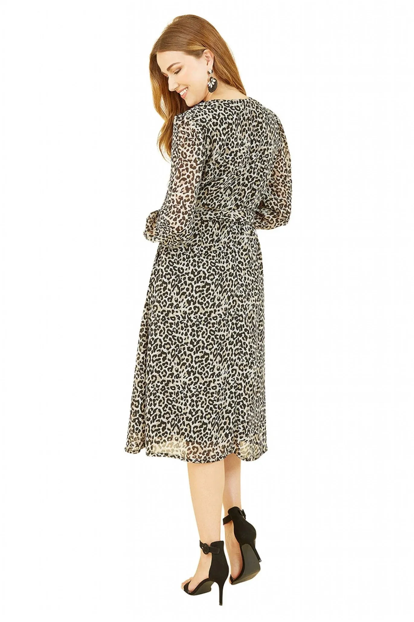 Yumi Black Leopard Long Sleeve Skater Dress